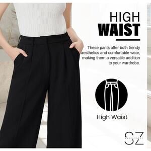 NWT Sassy Zoey Black Wide Leg Pants High Waisted Trousers w/ Pockets Medium